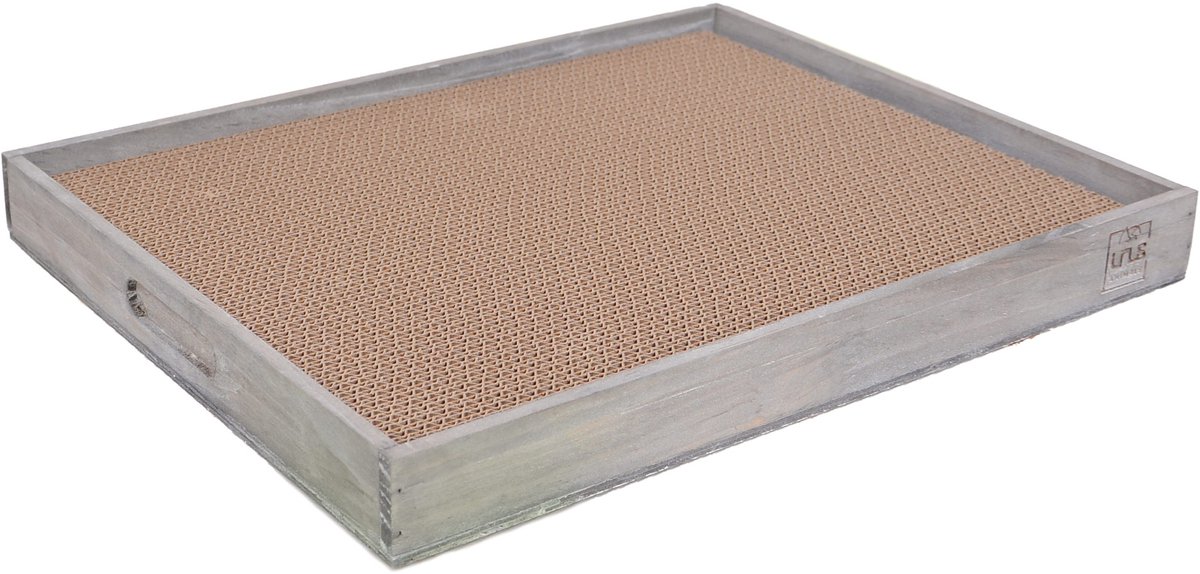 UNUS® Krabplank met houten frame – Krabkarton voor katten grijs 40x32cm
