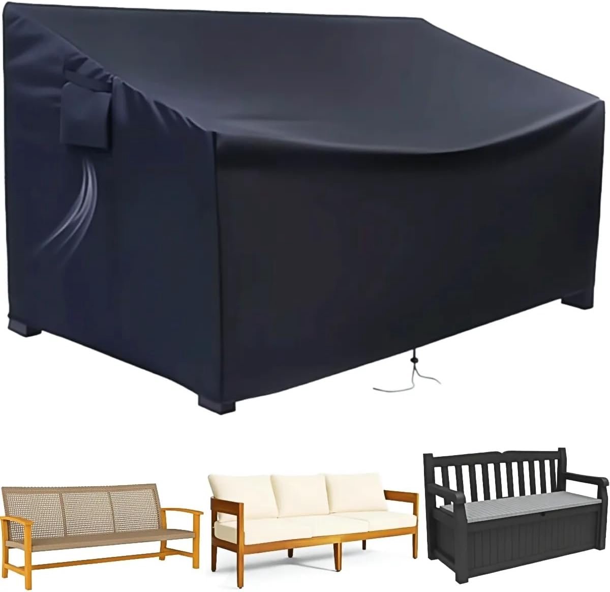 3-zits tuinbankhoes met trekkoord en ventilatieopeningen, afdekking tuinmeubelen, Oxford beschermhoes voor bank, tuinbank, waterdicht, winddicht, uv-bescherming, winterbestendig, 163 x 66 x