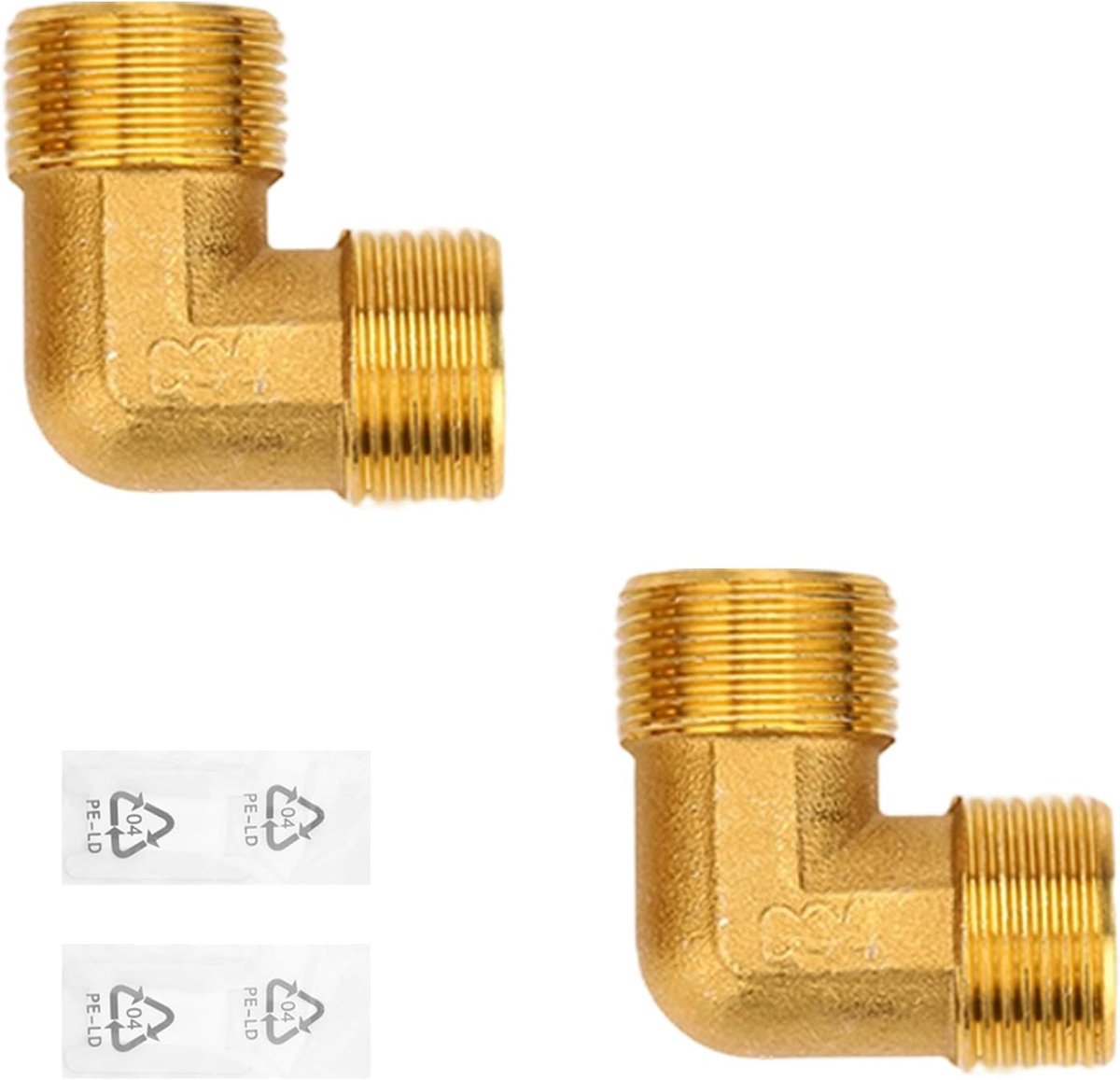2 Stuks Messing Winkel 90 Graden, DN20 Buishoek Boog, 3/4 Inch AG op AG, Sanitaire Aansluitstukken Voor Drinkwater (3/4" AG x 3/4" AG)