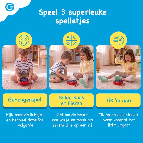 Silvergear Boter Kaas en Eieren Spel 3-in-1 - Whack A Mole - Tic Tac Toe - Geheugenspel - Reisspelletjes Kinderen - Educatief Speelgoed - Reisspellen - Cadeau voor Jongens en Meisjes - Vakantie Vliegtuig / Auto - Reizen - 6, 7, 8, 9+ Jaar - Rood