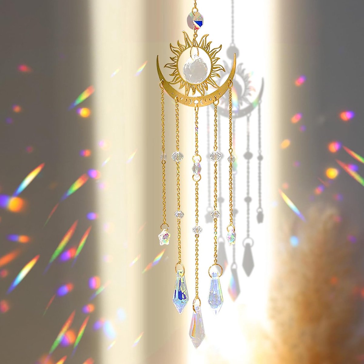 Lotus kristallen zonnevanger, 46 cm, lotusbloesem, zonnevanger met kristalprisma, premium zonnevanger, kristal en zonnevanger, perfecte raamdecoratie, hangend voor thuis, kantoor