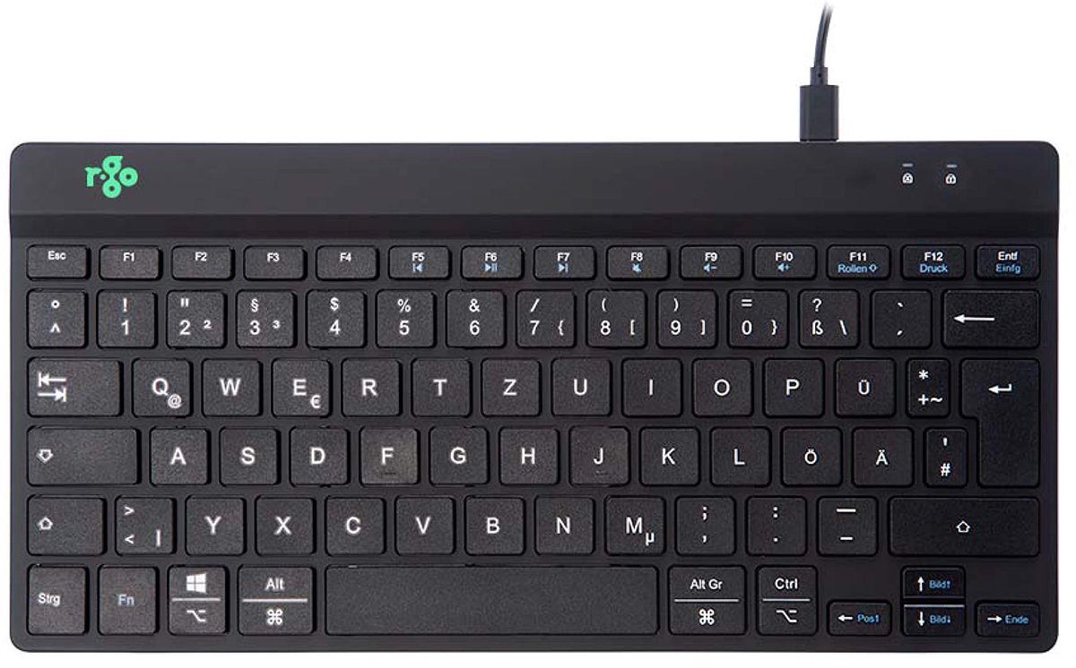 SnelShoppen - Ergonomisch Compact Toetsenbord met Pauze Indicator, Bedraad Mini USB Toetsenbord QWERTZ (DE), Zwart, Ideaal voor Thuis en Kantoor