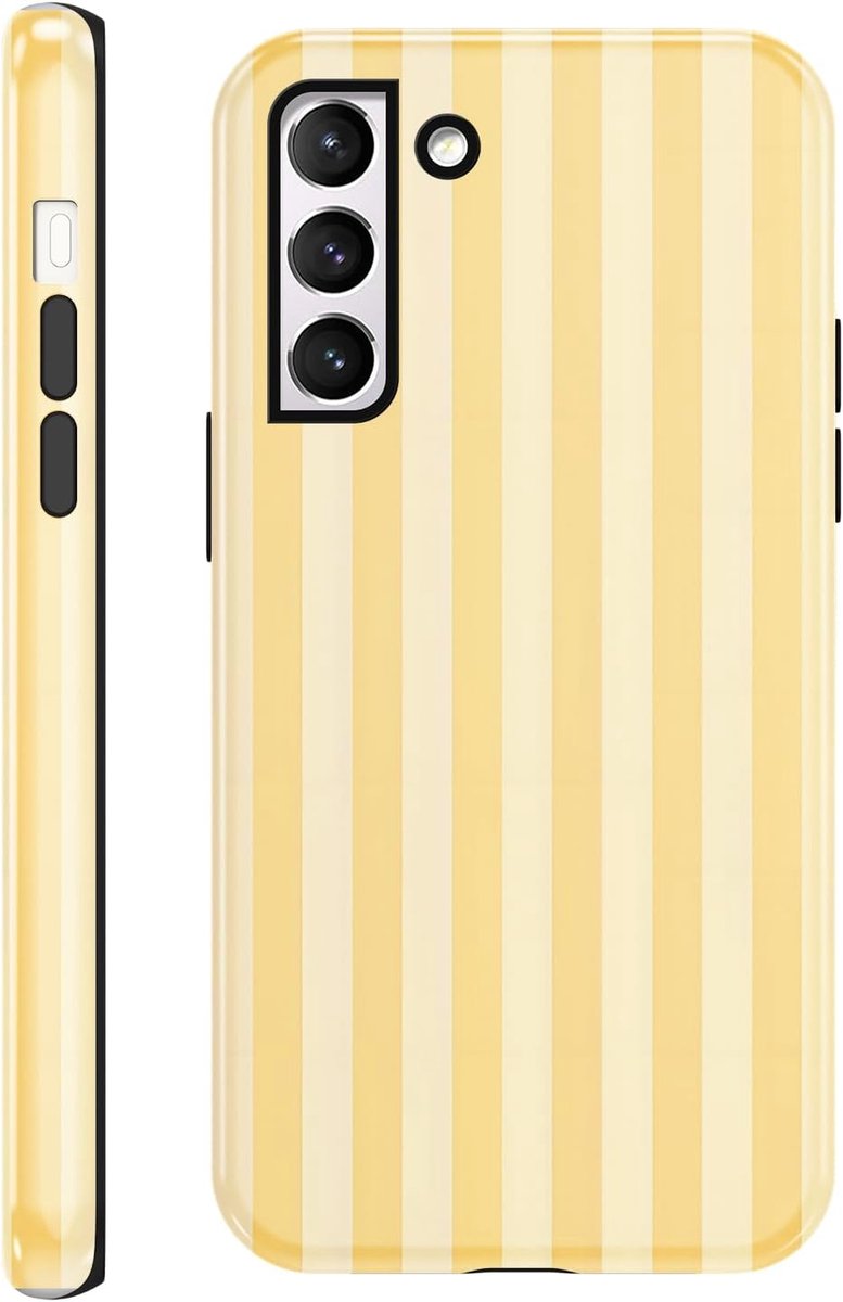 2-in-1 Zomer beschermhoes voor Samsung Galaxy S21 5G 6,2 inch, esthetisch gele strepen, gestreept motief, ontwerp, siliconen, dun, TPU, voor vrouwen en meisjes, schokbestendig, krasbestendig
