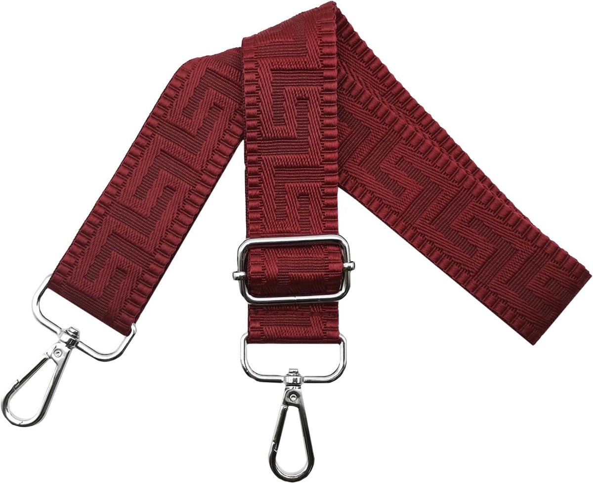 Schouderriem voor tas, tasriem om te wisselen, verstelbare tasriem, breedte 3,8 cm, met zilveren karabijnhaak, tasband, schouderriem, draagriem voor handtassen dames, puur wijnrood, K18