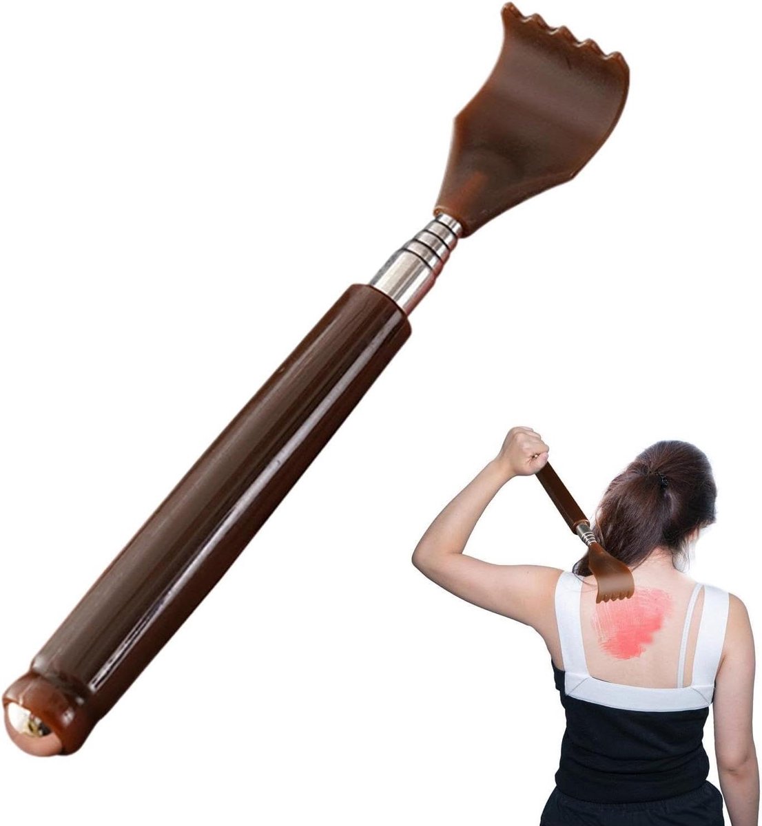 Rugkrabber Verstelbaar - Jeukkrabber Massage - Zelfzorg Thuis - Imitatiehoorn Textuur - 51 cm - Zilver