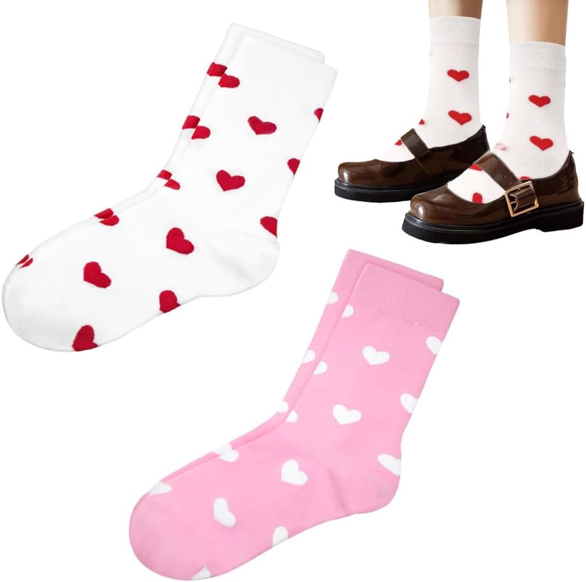 Sokken voor dames, katoenen sokken, knuffelsokken, sportsokken, tennissokken, damessokken (maat 39-42) (wit, roze)