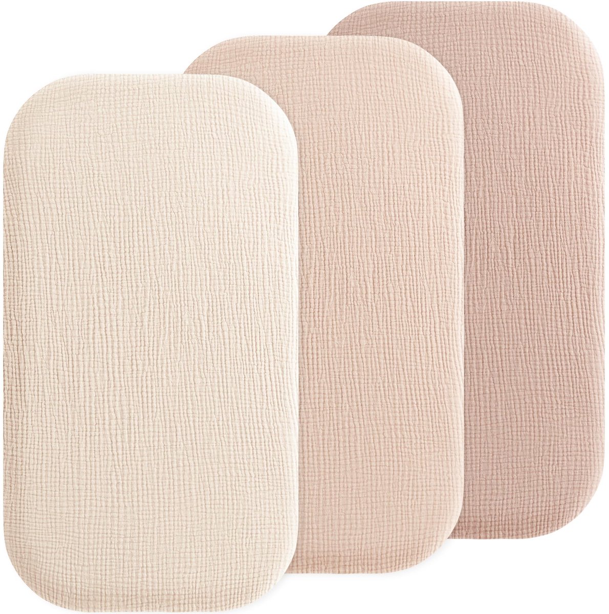 Omgoods - Set van 3 Muslin Fitted Sheets 83 x 43 cm 100% Katoen Cream Sand