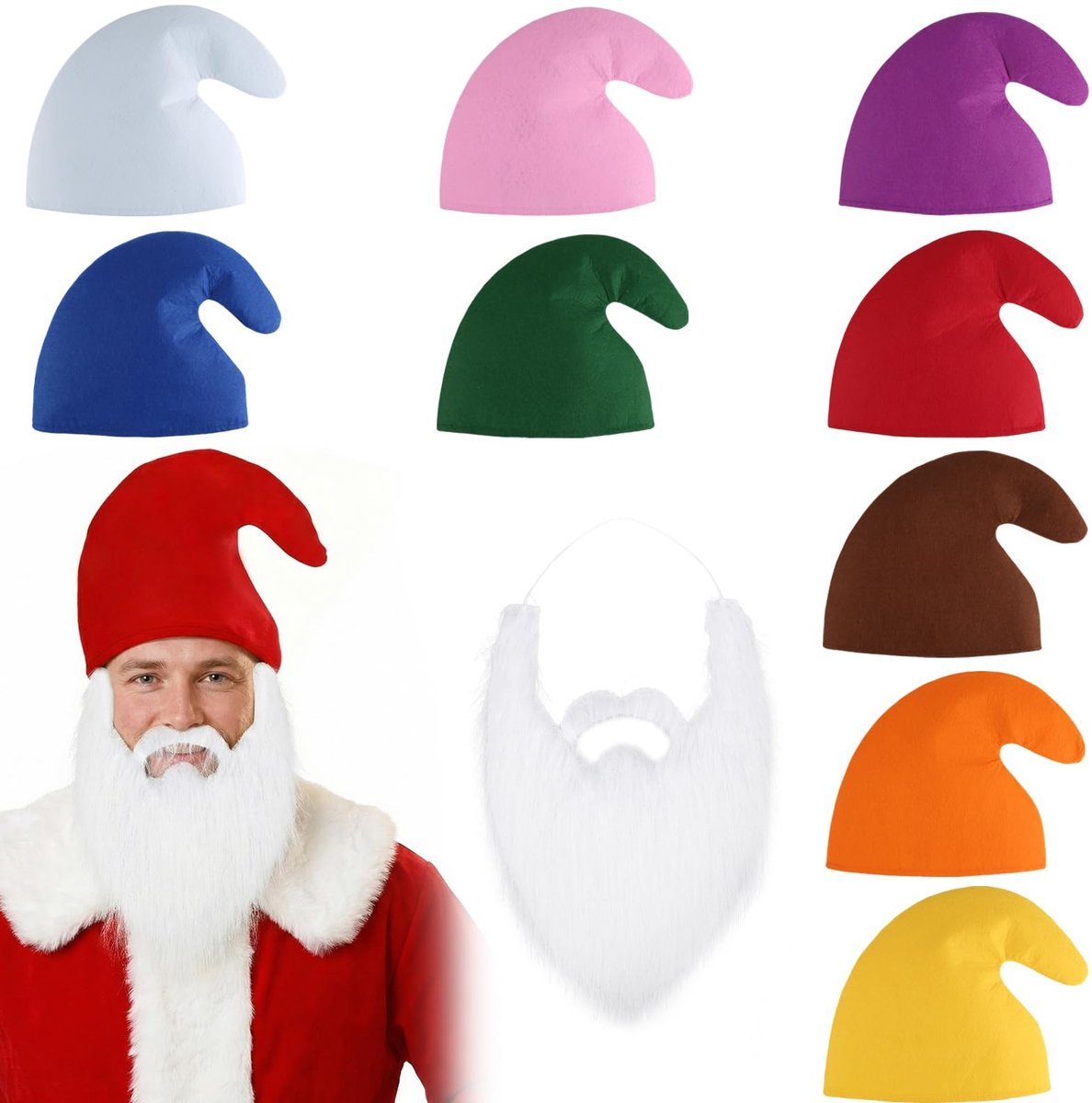 Omgoods - 9 Dwerghoeden met Mini Baard - Grappige Hoofddeksels voor Carnaval en Halloween