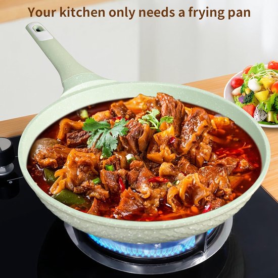 20 cm - Braadpannen met deksel - gecoate pan vetvrij braden, pannenset, Aluminium Granieten, 100% vrij van PFAS, PFOA - Gasfornuis en Inductiefornuis alle warmtebronne — afbeelding 4