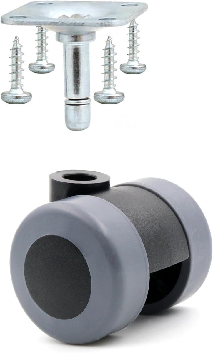 Set van 4 universele meubelwielen Ø 35 mm rubberen wielen voor harde vloeren (set schroefplaat)