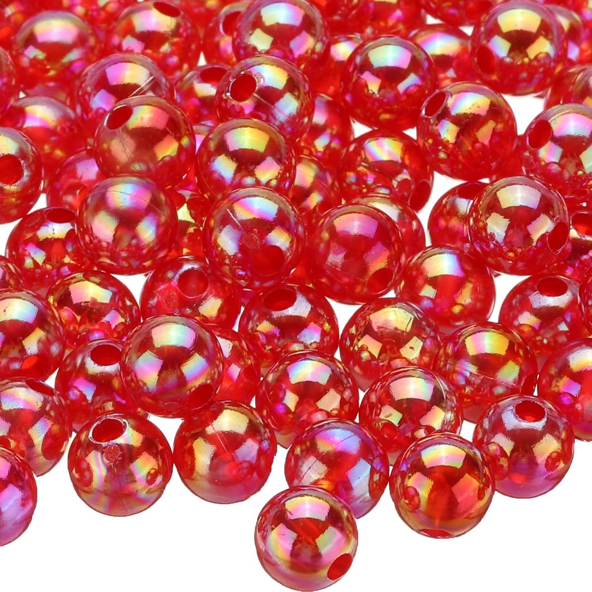 Kralen van acryl, kleuren, AB 8 mm, kralen, afstandhouders, losse kralen met gat voor oorbellen, armband, halsketting, sleutelhanger, rood AB