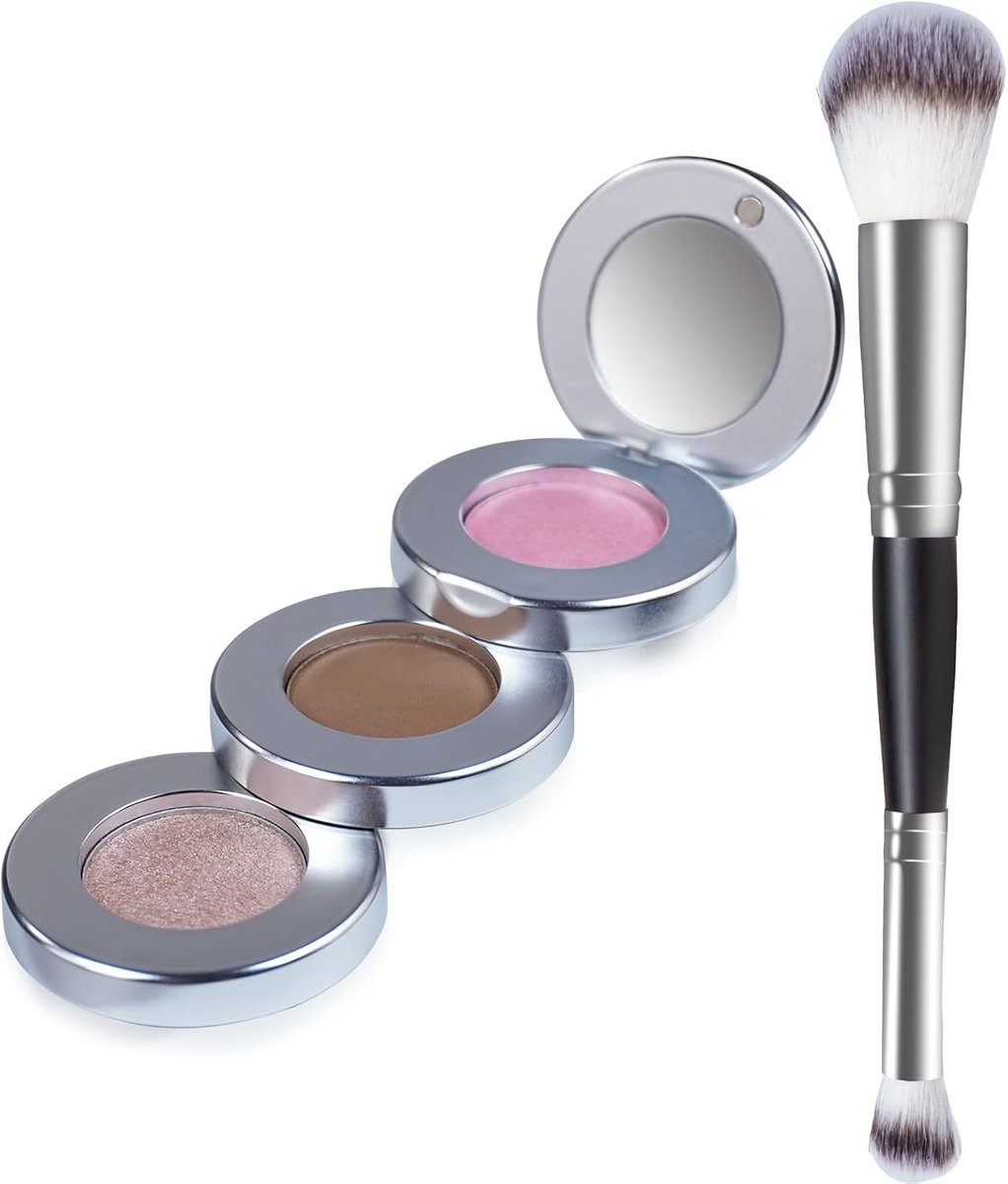 Highlighter Rouge Contouring palet met kwast, spiegel, 3 kleuren make-up palet om te bedekken, highlights en contouren, duurzamer voor lichte en donkere huid, veganistisch, dierproefvrij