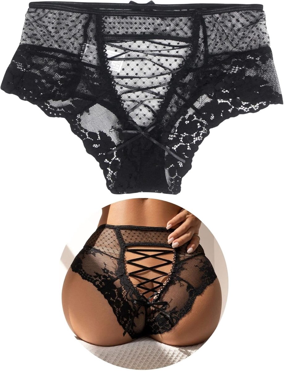 ohyeahlady Driehoekslip voor dames, kant, kruisbandjes, verstelbaar, katoen, ademend, maten M-6XL, groot, zwart, roze, blauw, paars, sexy ondergoed