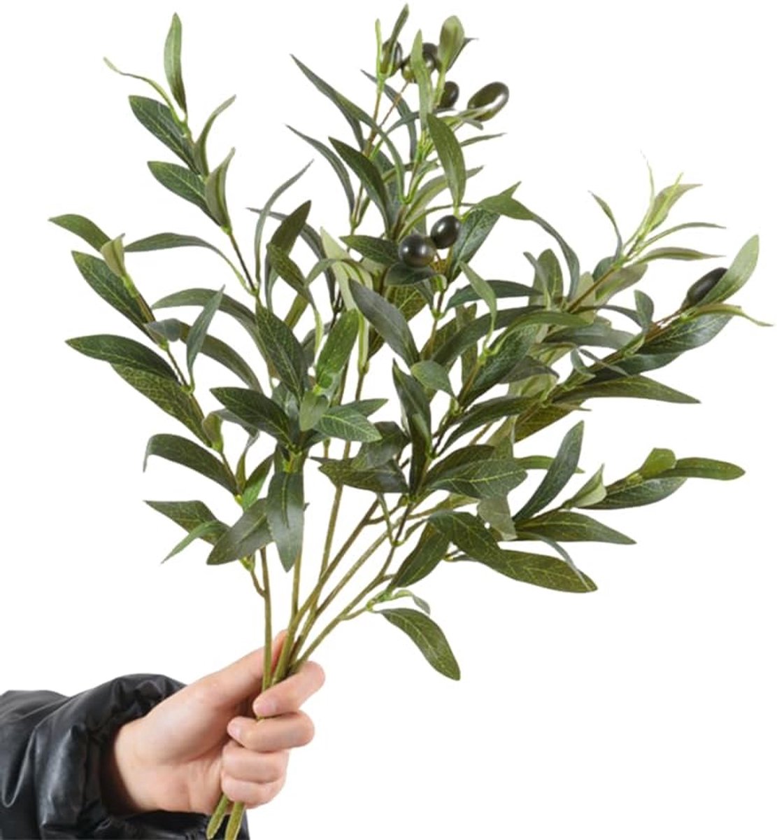 4 stuks kunstmatige olijftakken voor vazen 45 cm faux olijftak stengels bladeren met fruit, voor huisdecoratie bruiloften feestvaas decoratief