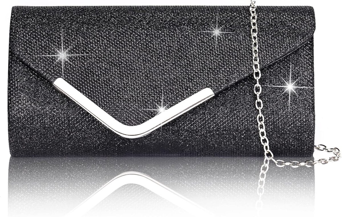 Dames clutch, glanzende pailletten avondtassen zilver roze goud zwart