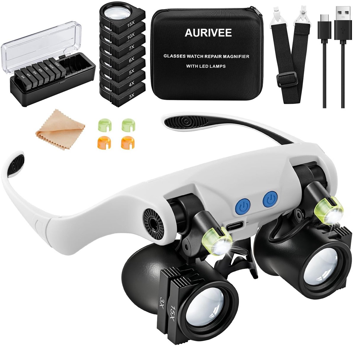 Omgoods - Headband Magnifier met Licht - 7 Verwisselbare Lensen voor Juweliers en Modelbouw