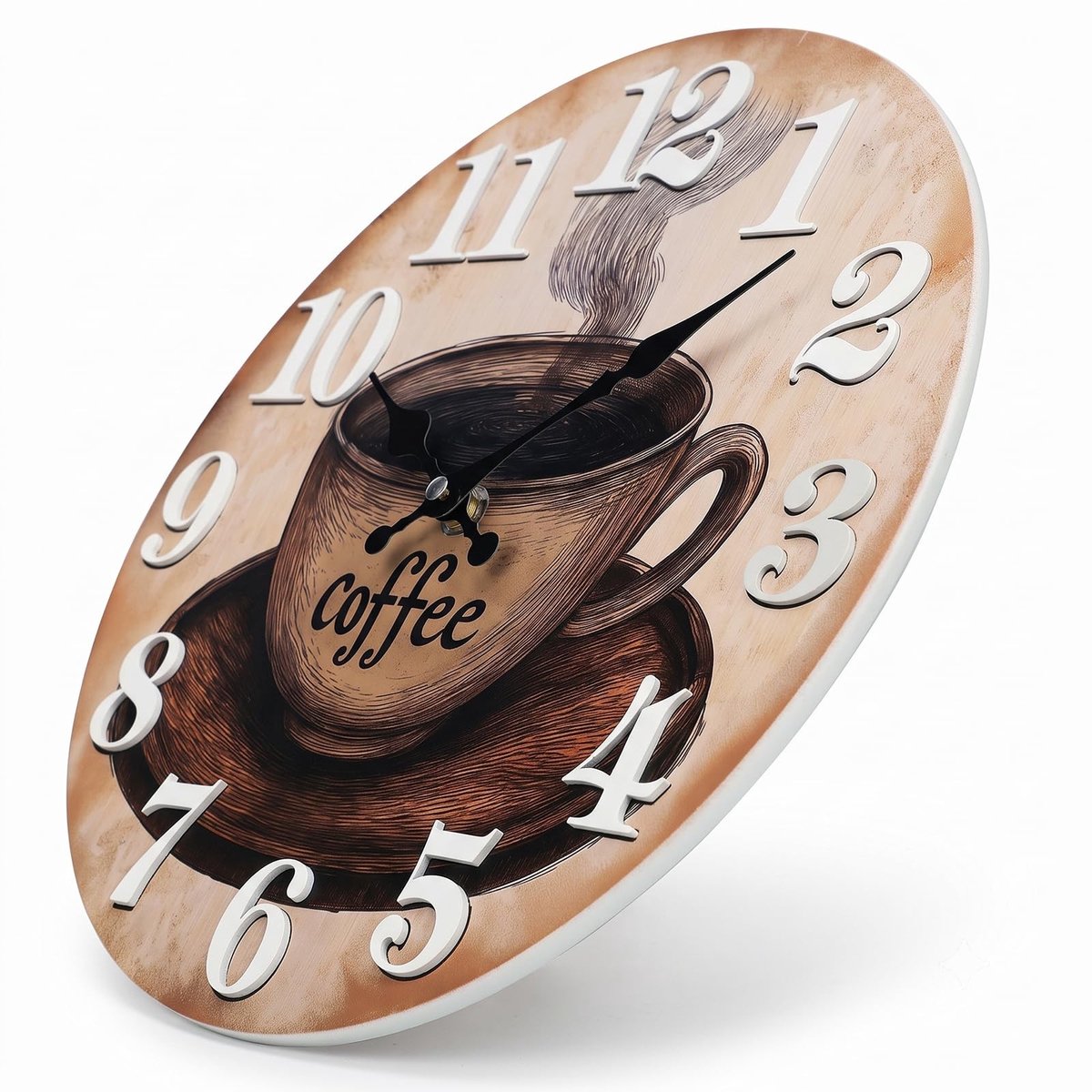 Omgoods - Wandklok Keuken Vintage Koffiemotief 30 cm - Geruisloze Retro Klok