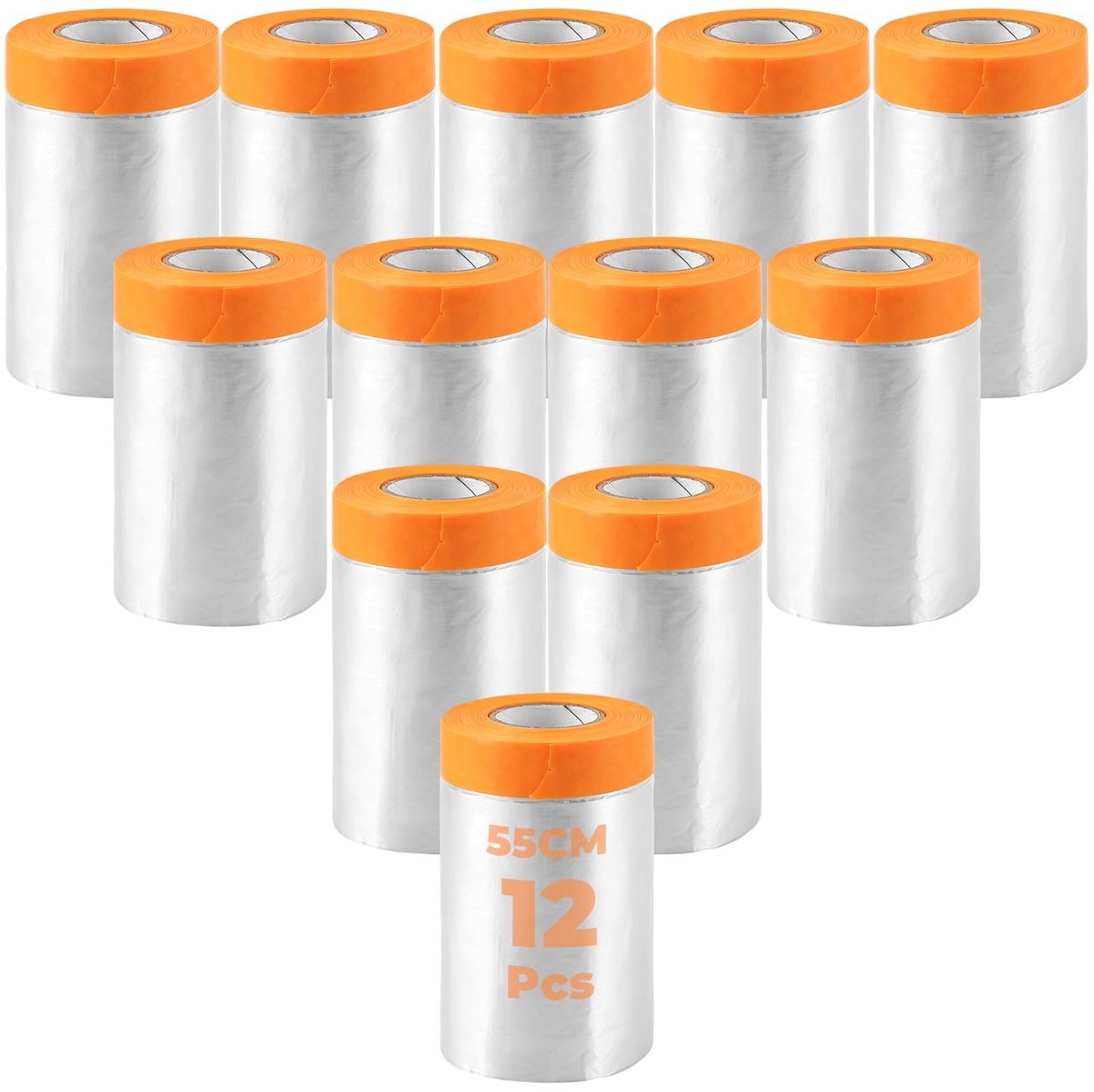 Omgoods - Set van 12 transparante afdekfolies met plakband - PE schilderfolie voor meubels en ramen