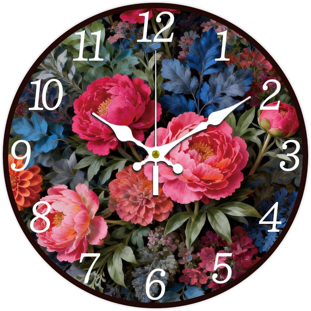 Omgoods - 12 inch Retro Bloemen Wandklok - Stille Niet Tikkende Klok voor Thuis Decoratie