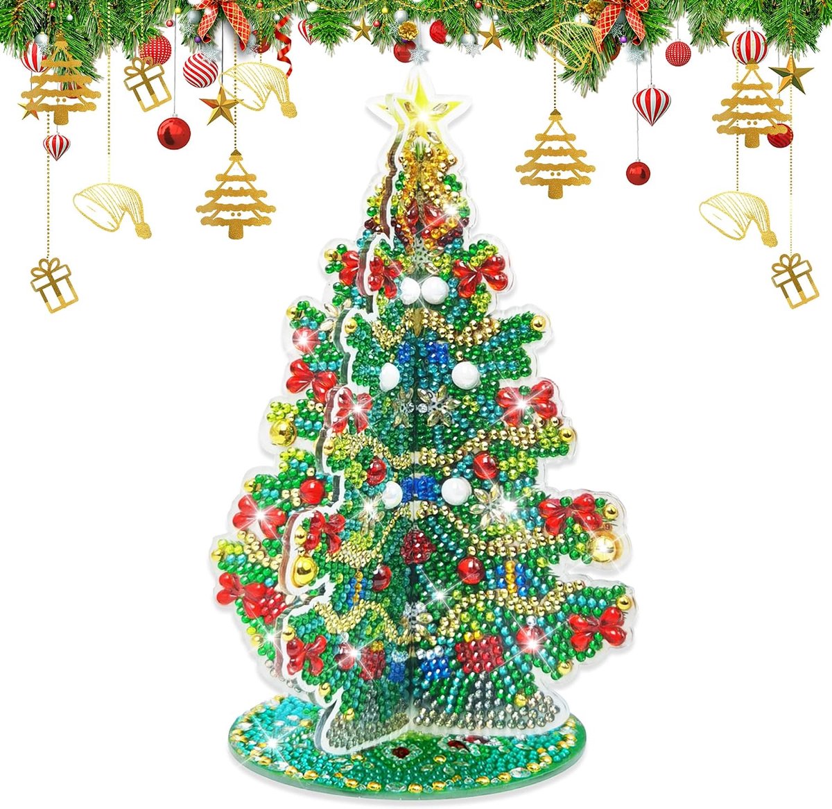 Diamond Painting Kerstmis kerstboom standaard, dubbelzijdig 5D diamant schilderij Kerstmis Daiments Painting diamant schilderij voor kerstdecoratie geschenken (kerstboom)