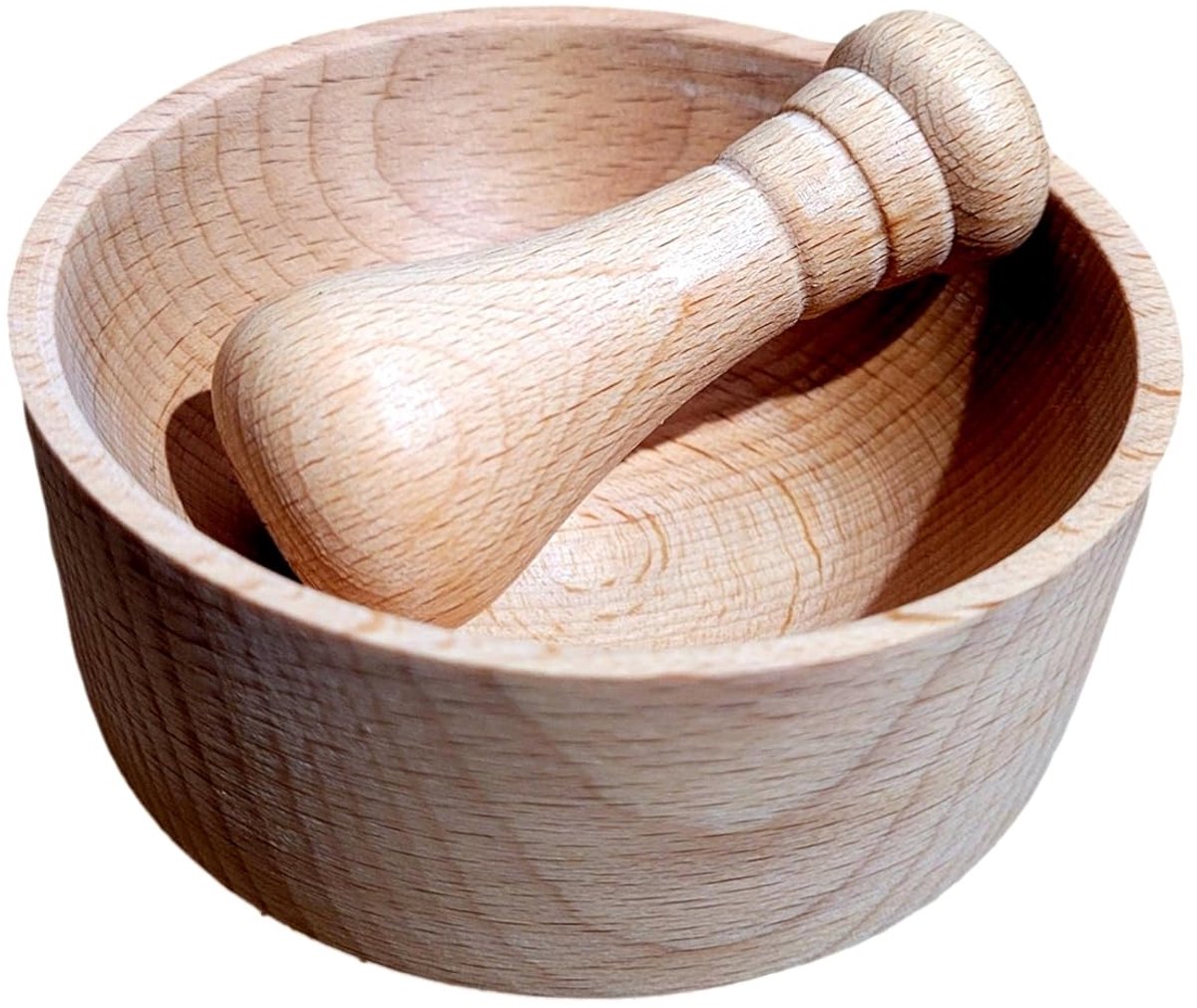 HOUT PESTLE EN MORTAR MET BOWL SPICE HERB CRUSHER GRINDER GRINDING M02