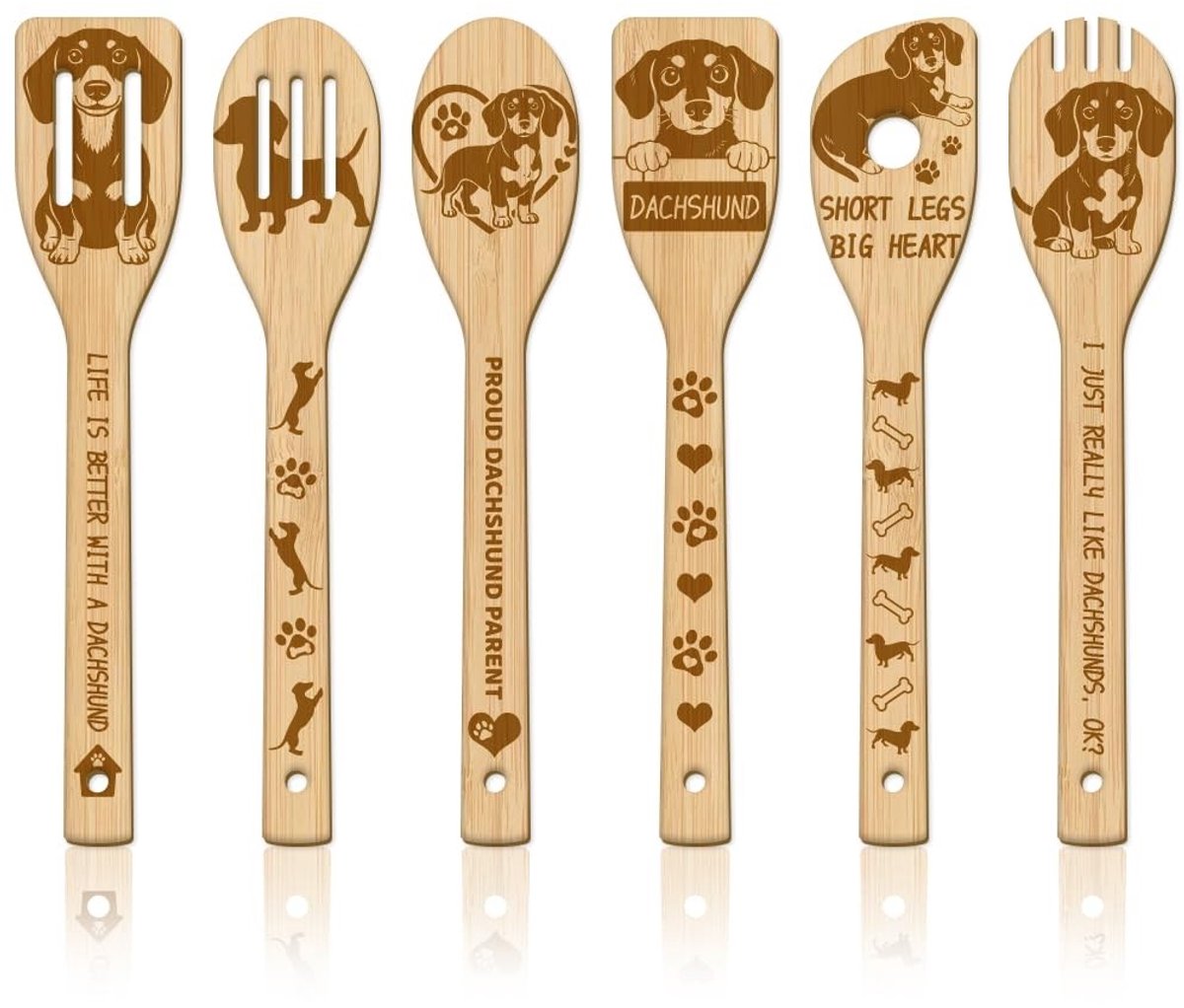 Omgoods - Houten Lepels Set - 6 Stuks Teckel Design voor Keuken