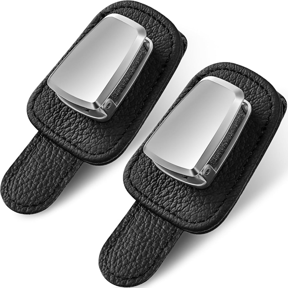 2 stuks autobrilhouder universele autovizier zonnebrilhouder clip lederen brillenhanger en kaartkaartclip brilhouder voor auto (zwart)