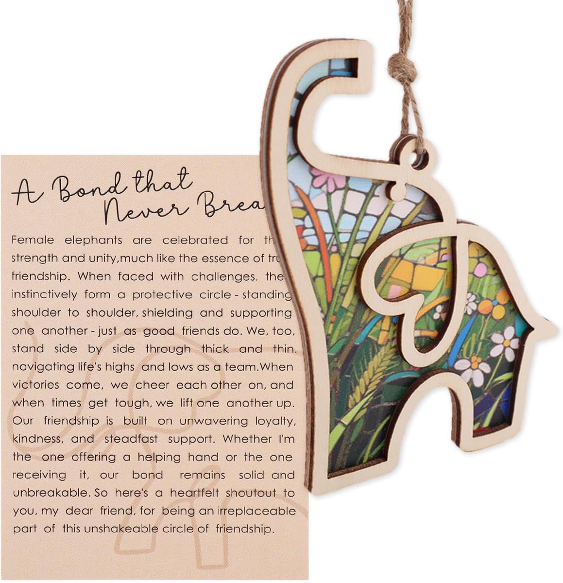 Olifant Ornament, Schattig Plant Patroon Vriendschap Olifant Decoratie met Verhaal Kaart Vriend Ornament voor Vrouwen Zus (Stijl 2)