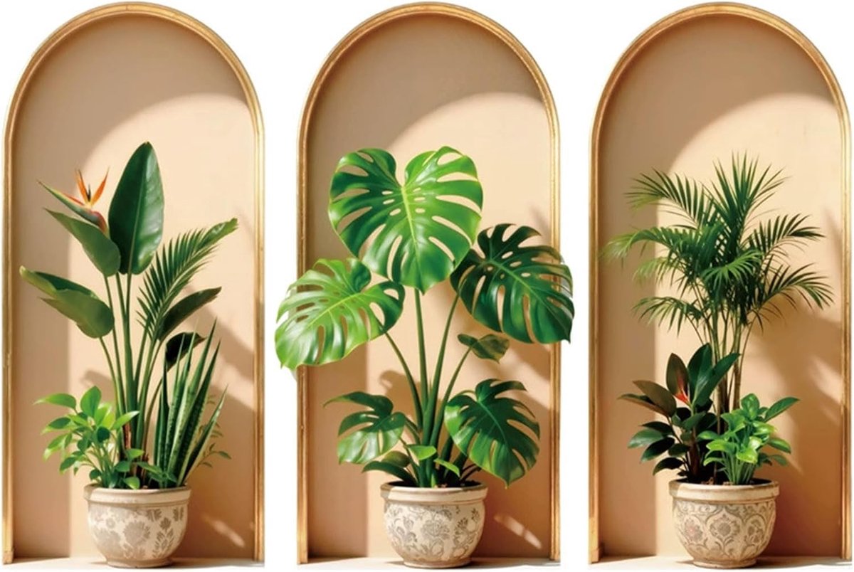 milaosk Muursticker, groene plant, 3D, boog, 55 x 25 cm | Muurstickers, vinyl, moderne kunst, decoratie voor keuken, woonkamer, slaapkamer, woonkamer