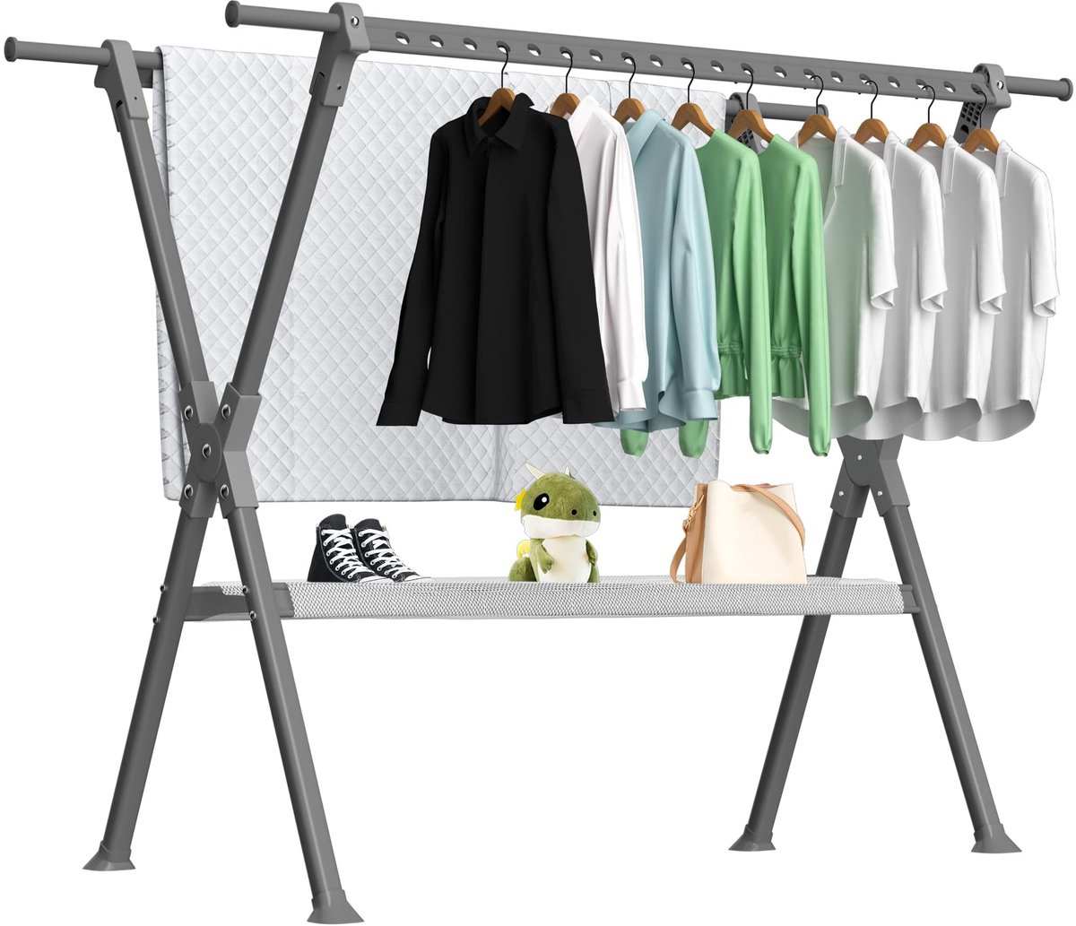 Omgoods - Verstelbaar Droogrek van 138-238 cm met Stabiliteitsstructuur