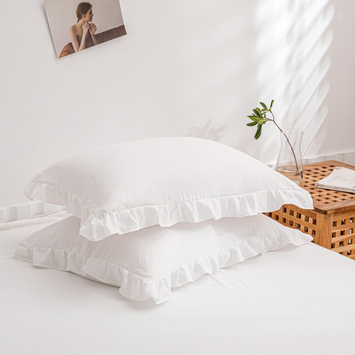 Omgoods - Set van 2 Boho Kussenhoezen met Ruffles 50x75cm Wit