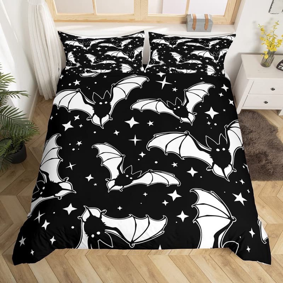 Omgoods - Halloween Duvet Cover Set voor Kinderen - Bat Patroon, King Size, 3 Stuks
