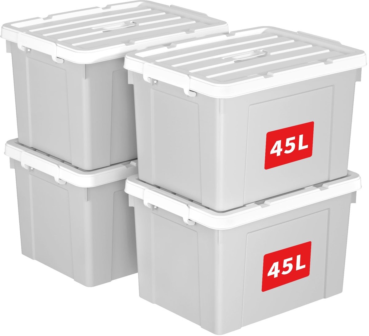 Omgoods - Set van 4 Plastic Opbergdozen met Deksel en Handvatten