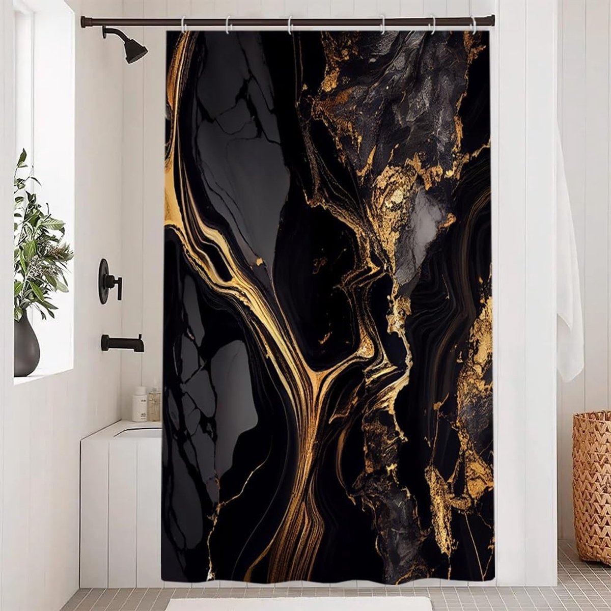 Omgoods - Douchegordijn Zwart Goud - Marmer Effect Waterdicht