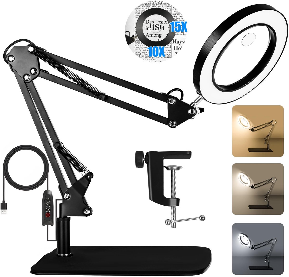 Omgoods - 15X 10X Vergrootglas met Licht en Stand - Dimbare Verlichting voor Precisiewerk