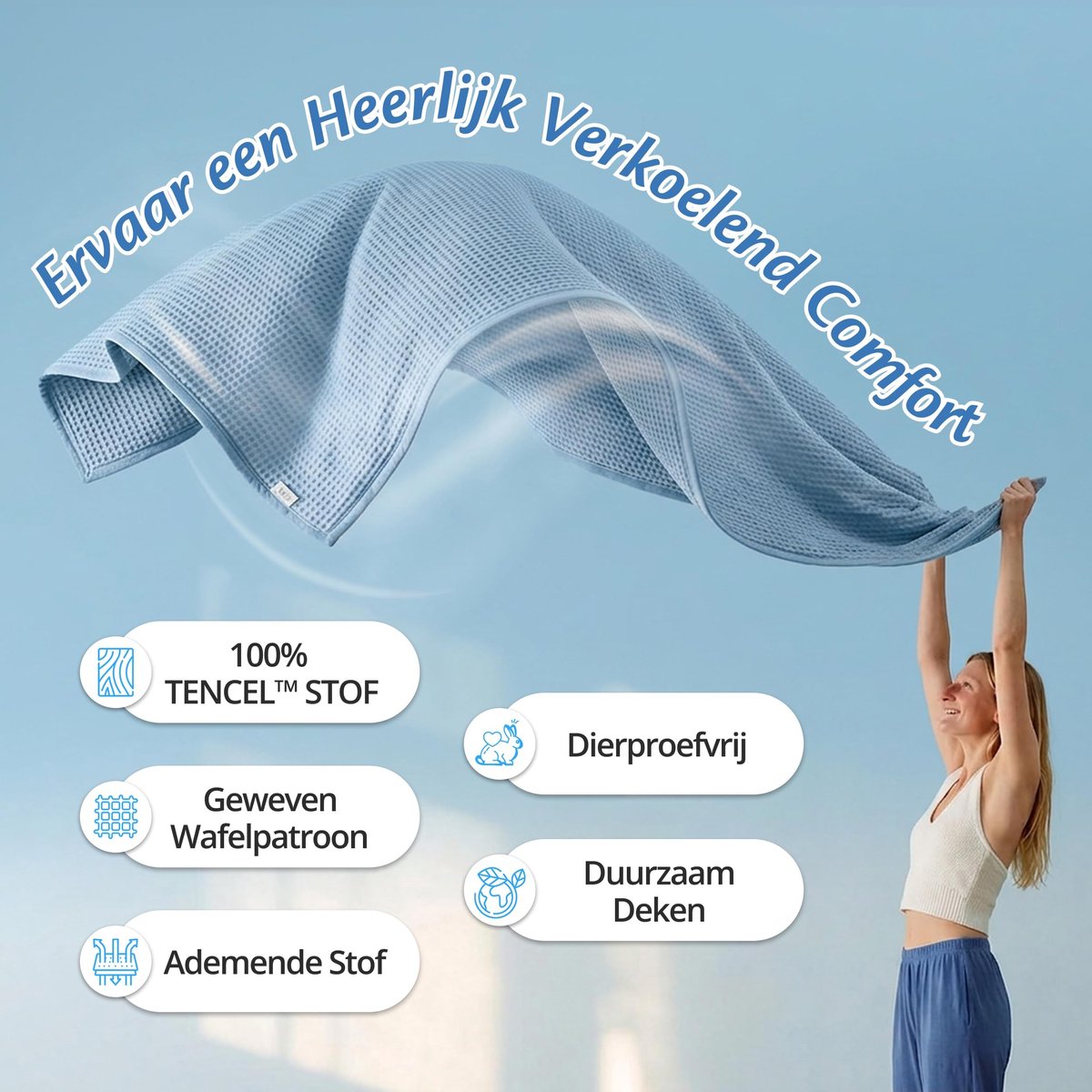 Omgoods - Cooling Deken, Ademend, 135x200 cm, Lichtblauw