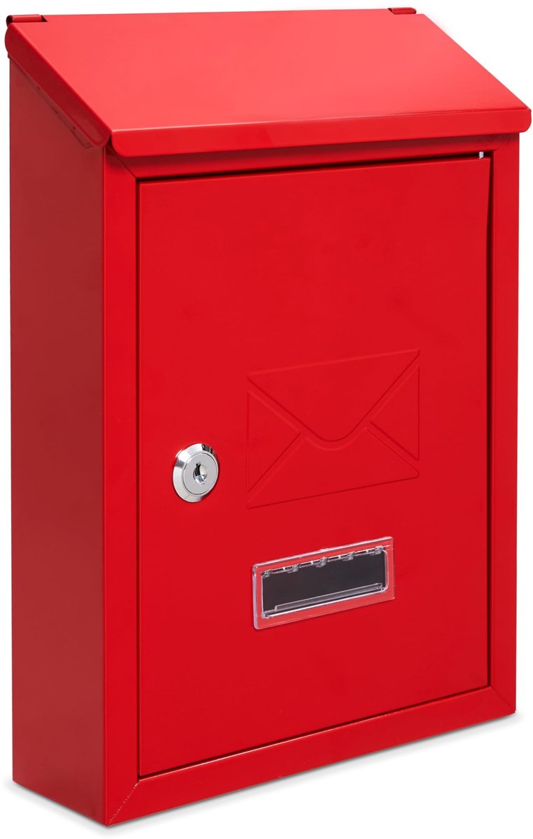 Omgoods - Wandbrievenbus met slot - Weerbestendige mailbox met 2 sleutels - 21 x 30 x 7 cm (rood)