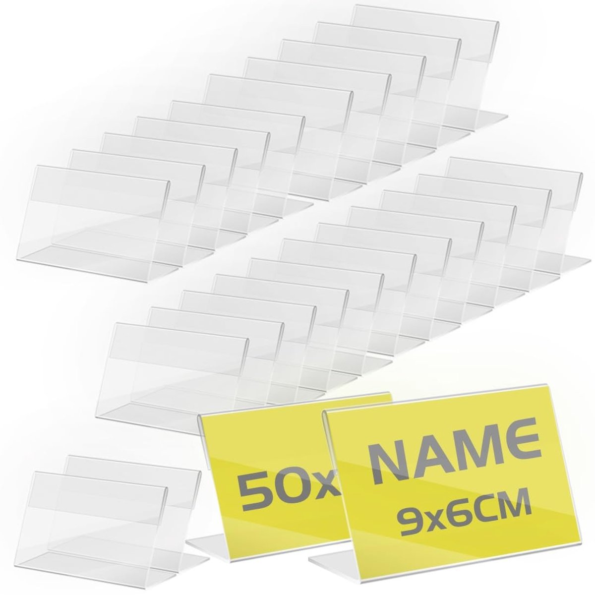 Omgoods - 50 Transparante Acryl Display Standaarden voor Prijslabels, 9x6 cm