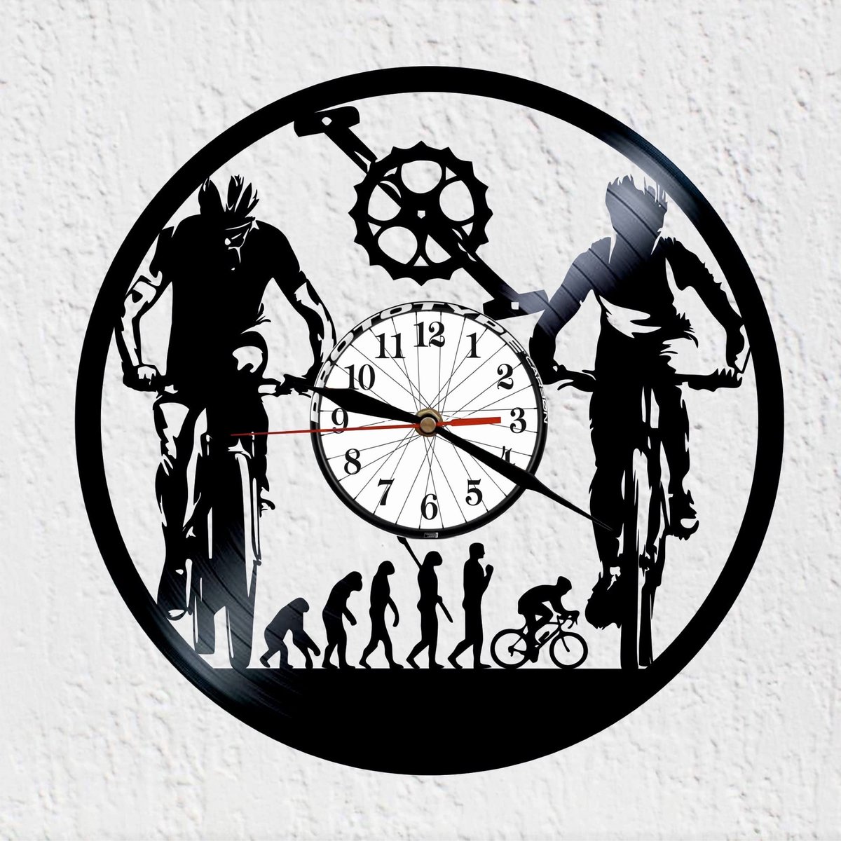 Omgoods - Vintage Wandklok van Vinyl - Bicycle Design
