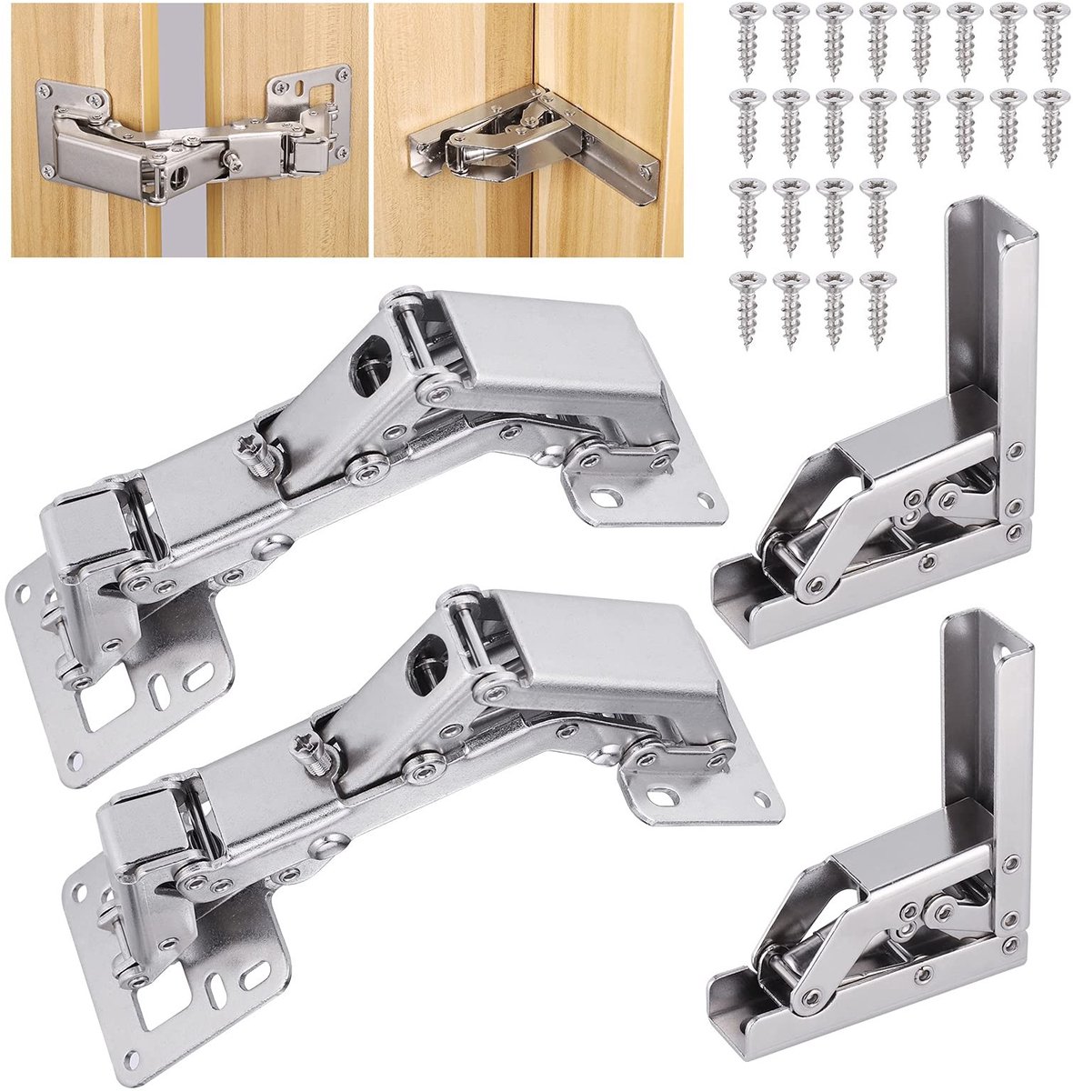 Omgoods- Scharnieren 90/170 Graden - Soft Close - Kleine Scharnieren - Deur Scharnieren - Scharnieren Keukenkastjes - Roestvrij Stalen Schroeven - Deurscharnier