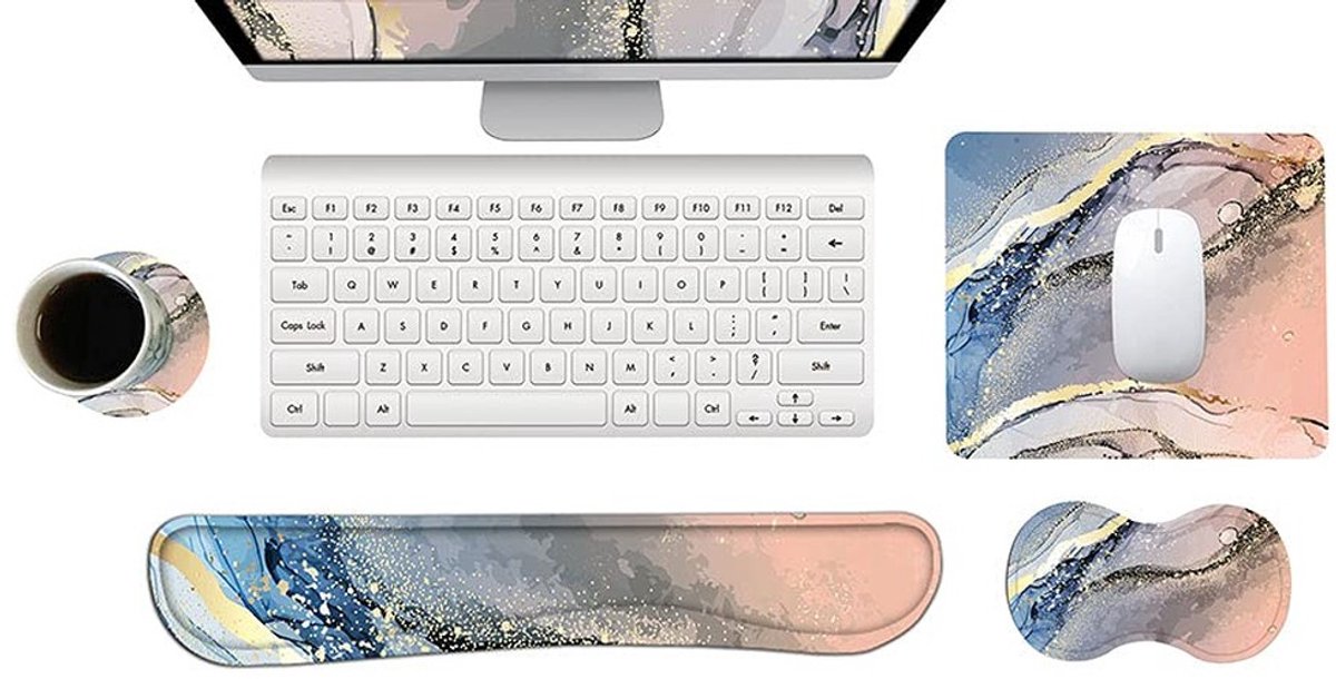 Omgoods - Ergonomische Geheugen Schuim Toetsenbord en Muis Ondersteuning Set - Marble
