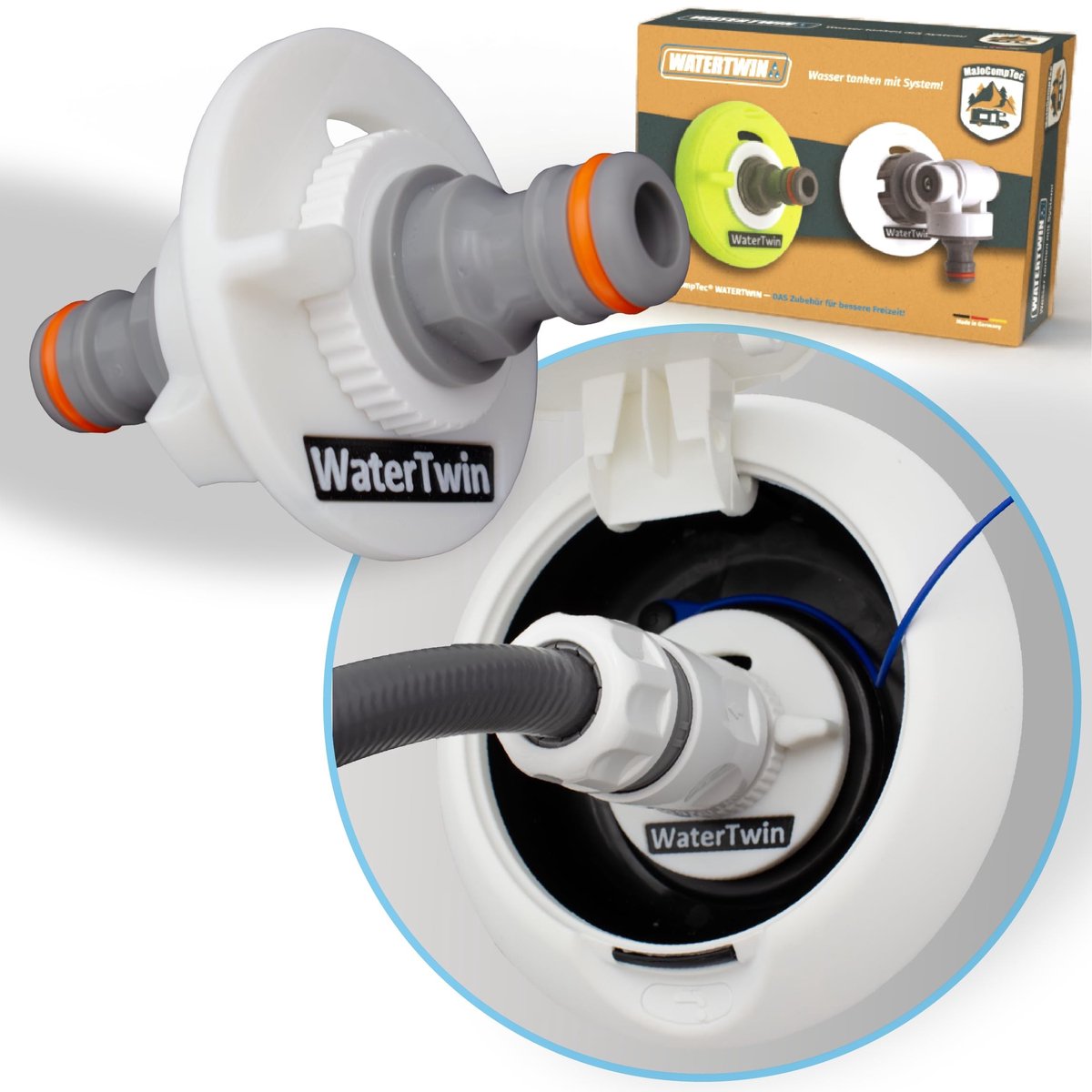 Omgoods - WaterTank Adapter voor Caravan met Dubbele Gardena Aansluiting - 2-Pin D: 78 mm