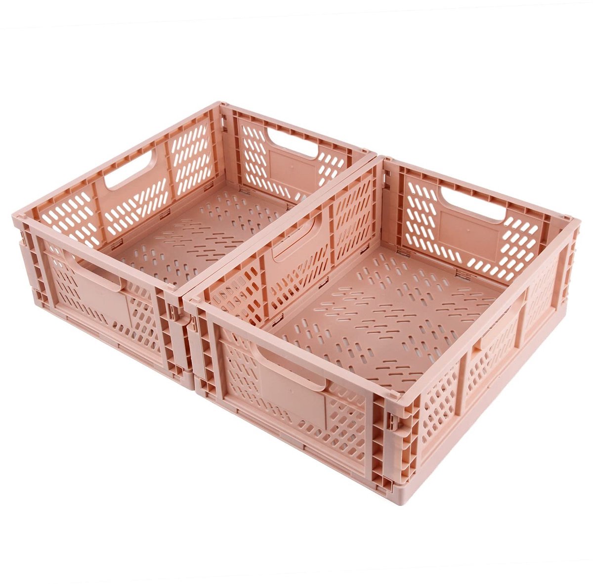 Omgoods - Set van 2 Vouwbare Opbergdozen - Plastic Opbergbakken voor Kinderkamer, Keuken, Kantoor (Roze, 40 x 30 x 15 cm)