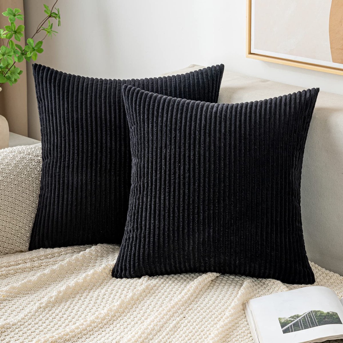 Omgoods - Cushion Cover 20 x 20 Inch van Corduroy - Set van 2 Stuks in Zwart