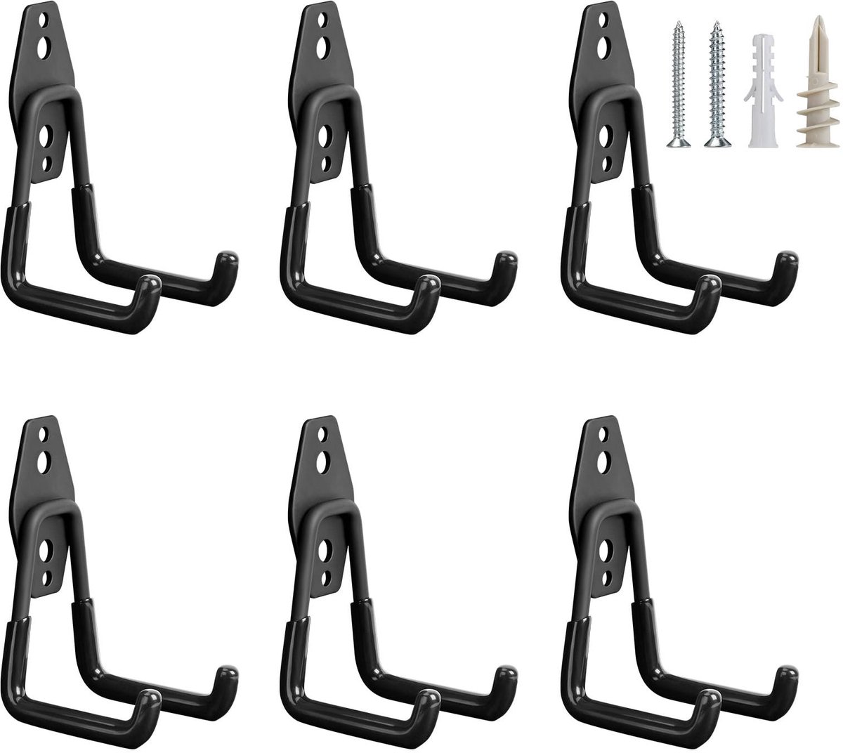 Omgoods - Set van 6 Slatwall Haken voor Garage - U-Vormige Haken met Opberglussen voor Tuingereedschap
