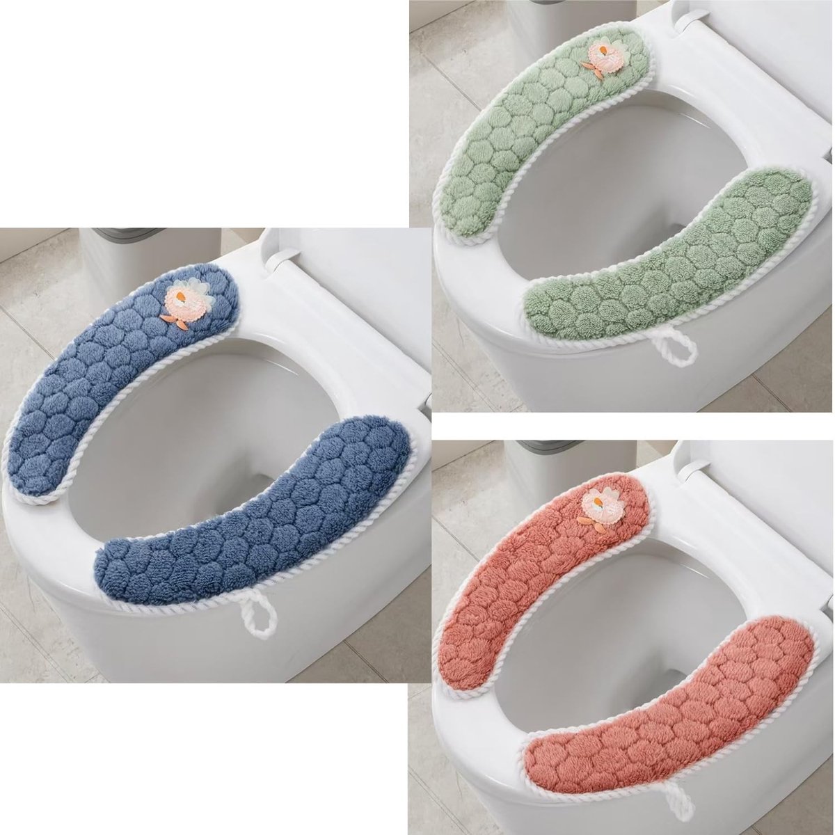 Omgoods - 3 Pairs Plush Warm Toilet Seat Cover Mat - Wasbare Zachte Wc Zitting Kussen