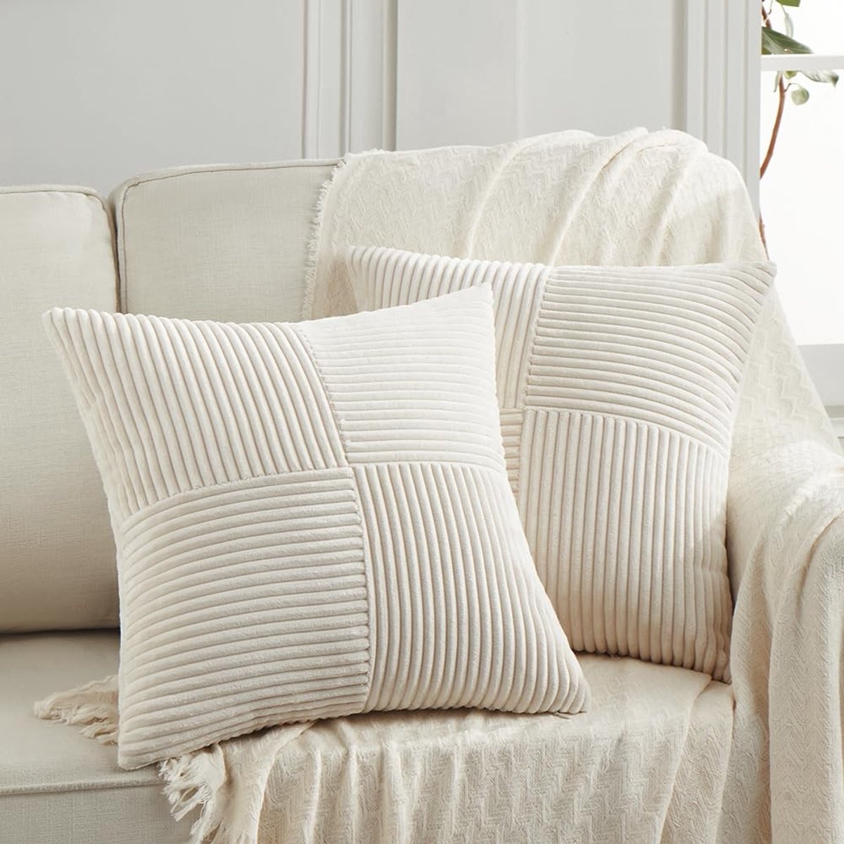 Omgoods - Set van 2 Corduroy Kussenhoezen - Modern Boho Decoratie voor Woonkamer en Slaapkamer