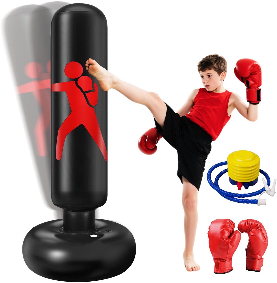 Omgoods - 160 cm Kinderen Punching Bag met Handschoenen en Pomp - Ideaal voor Karate en Taekwondo