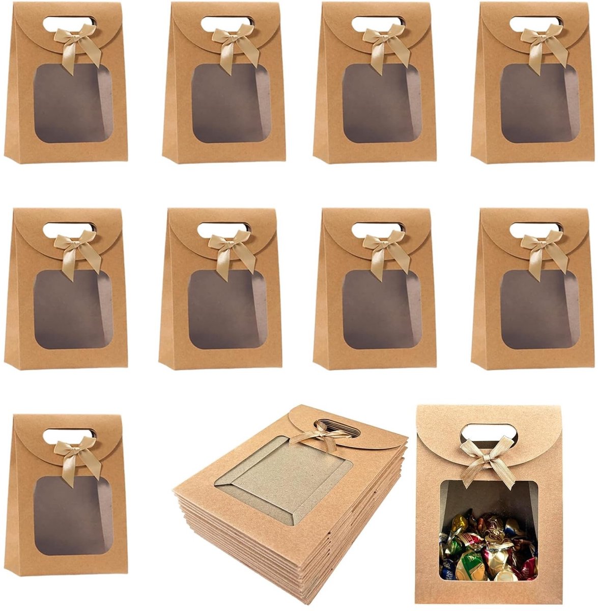 Omgoods - 20 Stuks Cadeautasjes met Venster van Kraftpapier