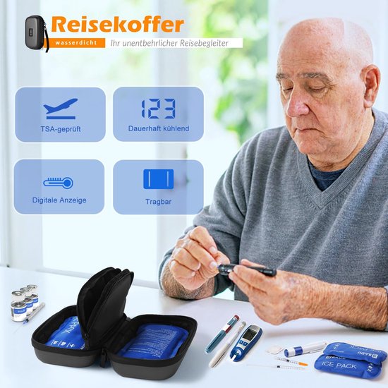 Reis Insulinekoeler met Thermometer - TSA-goedgekeurde Diabetische Koeler voor Medicijnen - Zwart van BERLIN INSPIRE — afbeelding 3